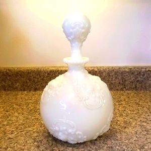 Vintage milkglass embossed vanity bottle large